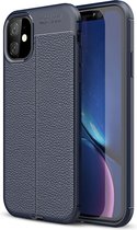 iPhone 11 Pro Hoesje Shock Proof Siliconen Hoes Case | Back Cover TPU met Leren Textuur - Blauw