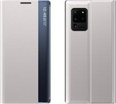 Voor Samsung Galaxy Note20 Ultra zijruit-display met magnetische zuiging / beugel / slaapfunctie / gewoon leer + pc flip telefoonhoes (zilver)