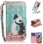 Voor Galaxy A21 3D Schilderen Horizontale Flip Leren Case met Houder & Kaartsleuf & Portemonnee & Lanyard (Zwart-witte kat)