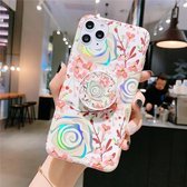 Voor iPhone 12/12 Pro Colorful Laser Flower-serie IMD TPU mobiele telefoonhoes met opvouwbare standaard (Lyre Coral KB4)