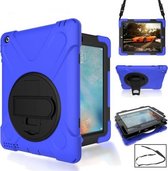 360 graden rotatie siliconen beschermhoes met houder en draagriem en lange riem voor iPad Pro 9.7 (blauw)