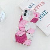Glitterpoeder gegalvaniseerd marmer TPU telefoonhoesje voor iPhone 12 mini (roze)