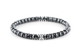 Aurum Brothers - Abacus Dubbele Schijf Donkere Hematiet, 6mm, Zilver, Handgemaakte Heren Kralenarmband - 15.2 cm polsmaat