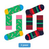 Happy Socks Candy Cane & Stripe | 2 paar / 2-pack|Groen, Geel, Zwart en Rood| Maat 41-46 – Candy Cane & Stripe Heren Edition – 2 paar Happy Socks | Candy Cane & Stripe