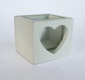 Theelicht - hout / glas - wit / transparant - 8 x 8 x 9 cm hoog