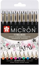 Sakura Pigma Micron - Set van 9 gekleurde Pigma Micron 05 0,45 mm fineliners.