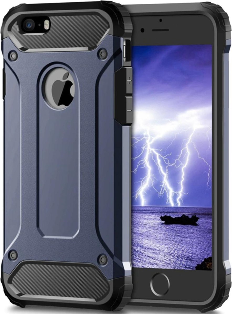 Geschikt voor Apple iPhone 7 / 8 Hoesje - Blauw - Hard PC Shockproof Armor