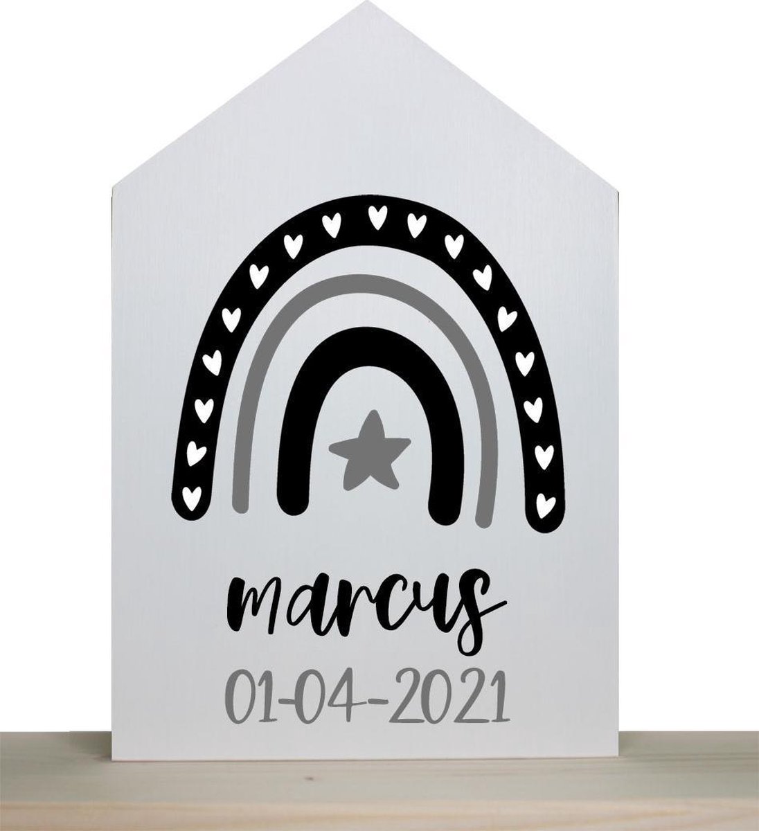 Kraamkado huisje met naam rainbow - Geboortebord met naam - Gepersonaliseerd kraamcadeau - Babykamerdecoratie - Babycadeau - Kraamkado - Kraamkado jongen/meisje - Babykado - Babykamer poster - Geboortedecoratie - Wanddecoratie babykamer - Geboorte