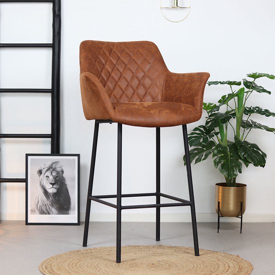 Tabouret de bar industriel Bronx71 Club - Cognac - Avec accoudoir - 78 cm