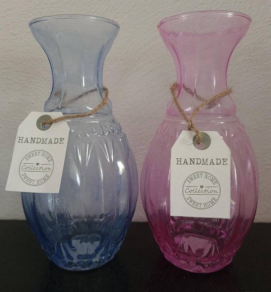 2 stuks handmade sweet home collection vaasjes blauw/roze/transparant |  bol.com