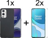 OnePlus 9 hoesje zwart siliconen case hoes cover hoesjes - 2x OnePlus 9 screenprotector