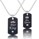 His Queen & Her King Ketting Set - Zwart - Liefdes Cadeau - Romantisch Cadeau - Geschenkset Mannen Vrouwen - Cadeau voor Vrouw - Mannen Cadeautjes - Valentijnsdag voor Mannen - Val