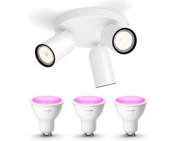 Philips Hue Pongee Opbouwspot (Wit) - Wit en Gekleurd Licht - Plafondspot met 3 Lichtpunten - GU10…