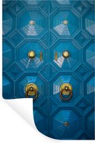 Muurstickers - Sticker Folie - Blauwe deur met gouden decoratie - 60x90 cm - Plakfolie - Muurstickers Kinderkamer - Zelfklevend Behang - Zelfklevend behangpapier - Stickerfolie
