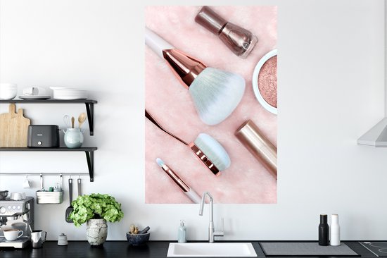 Sticker Muursticker Flat lay Beauty - Pinceaux de Maquillage - 80x120 cm - feuille autocollante - sticker mural repositionnable
