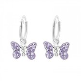 Oorbellen meisje zilver | Zilveren oorringen, vlinders van paarse kristallen