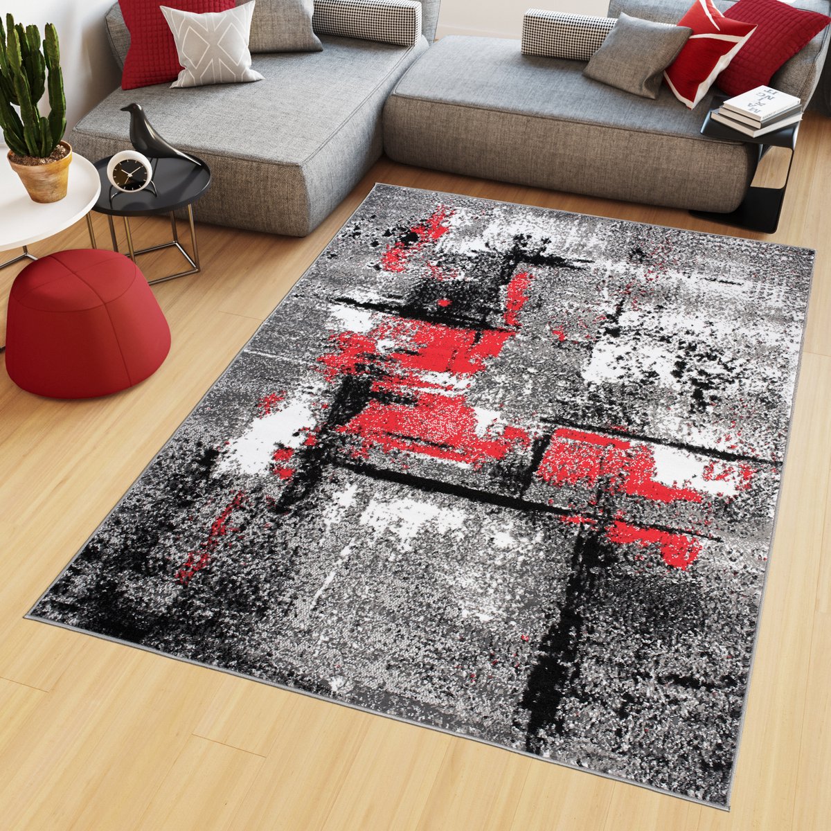 Tapiso Maya Vloerkleed Rood Grijs Woonkamer Tapijten Maat- 160x220