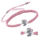 Armband meisje | Katoenen armband, zilveren koala