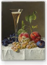 Stilleven met een champagnefluit - Emilie Preyer - 19,5 x 26 cm - Niet van echt te onderscheiden houten schilderijtje - Mooier dan een schilderij op canvas - Laqueprint.