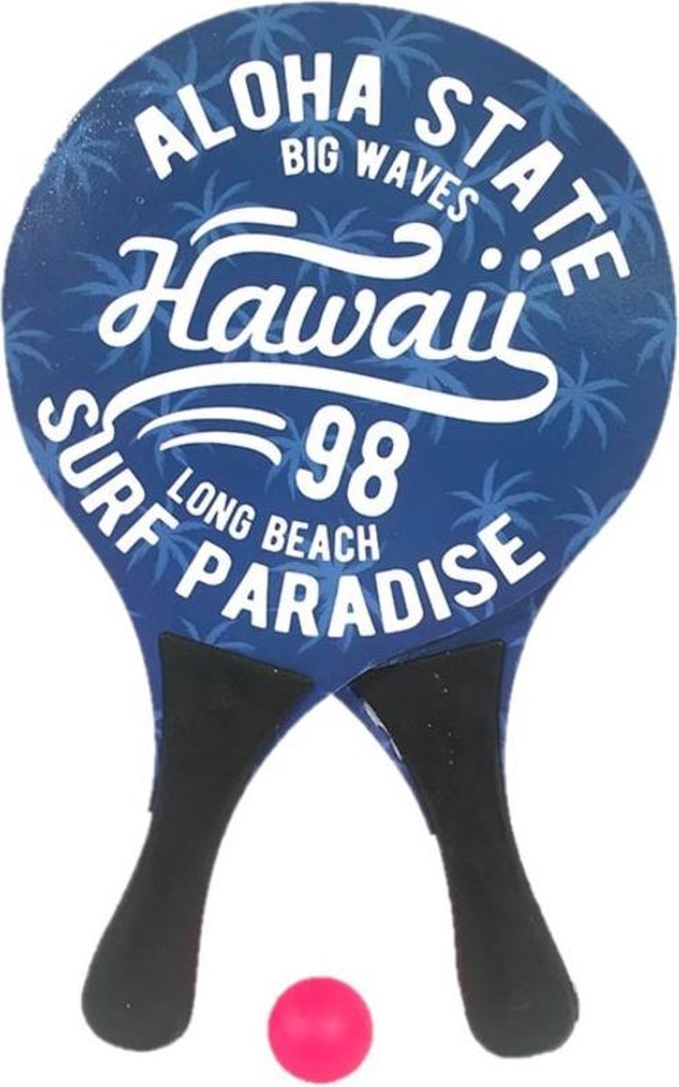 Houten beachball set met Hawaii print - Strand balletjes - Rackets/batjes en bal - Tennis ballenspel - Gebro