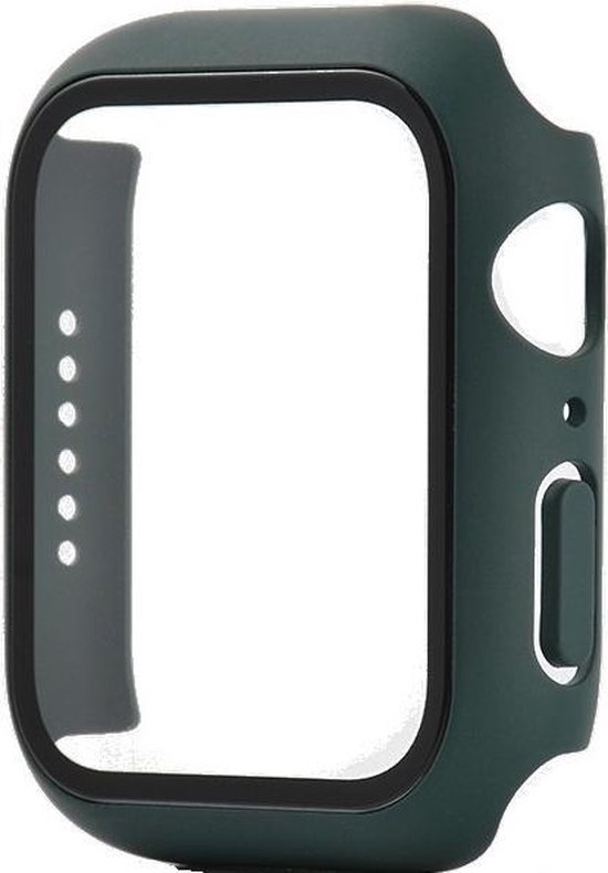 Hoesje geschikt voor Apple Watch 44MM - Hardcase - Screenprotector - Kunststof - Donkergroen