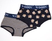 Woody meisjes duopack shorts - koe + donkerblauw gestreept - 212-1-SHD-Z/066 - maat 152