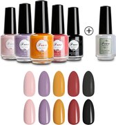 Lacomchir Sneldrogend Nagellak Set 6 x 8 ml Ademend Niet- Giftig 5 Kleuren Mat & 2-in-1 Glanzend Base en Top Coat Vegan Eco-Vriendelijke Organische Nagellak Nail Polish voor Vrouwen Kinderen 