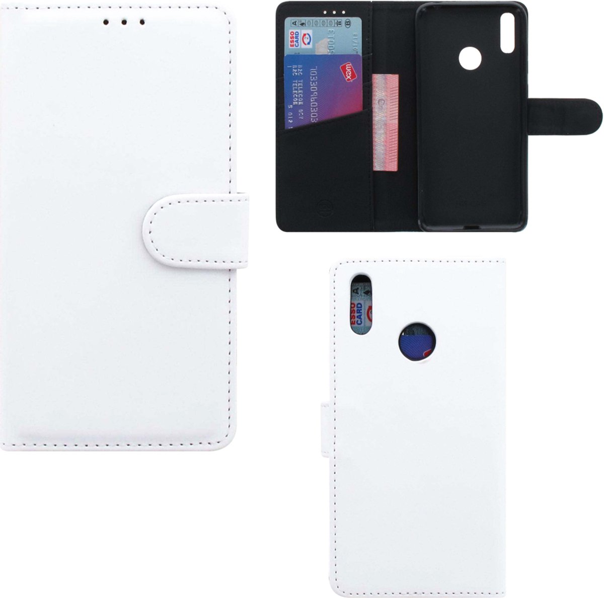 Huawei Y7 (2019) Hoesje Wit met Pasjeshouder
