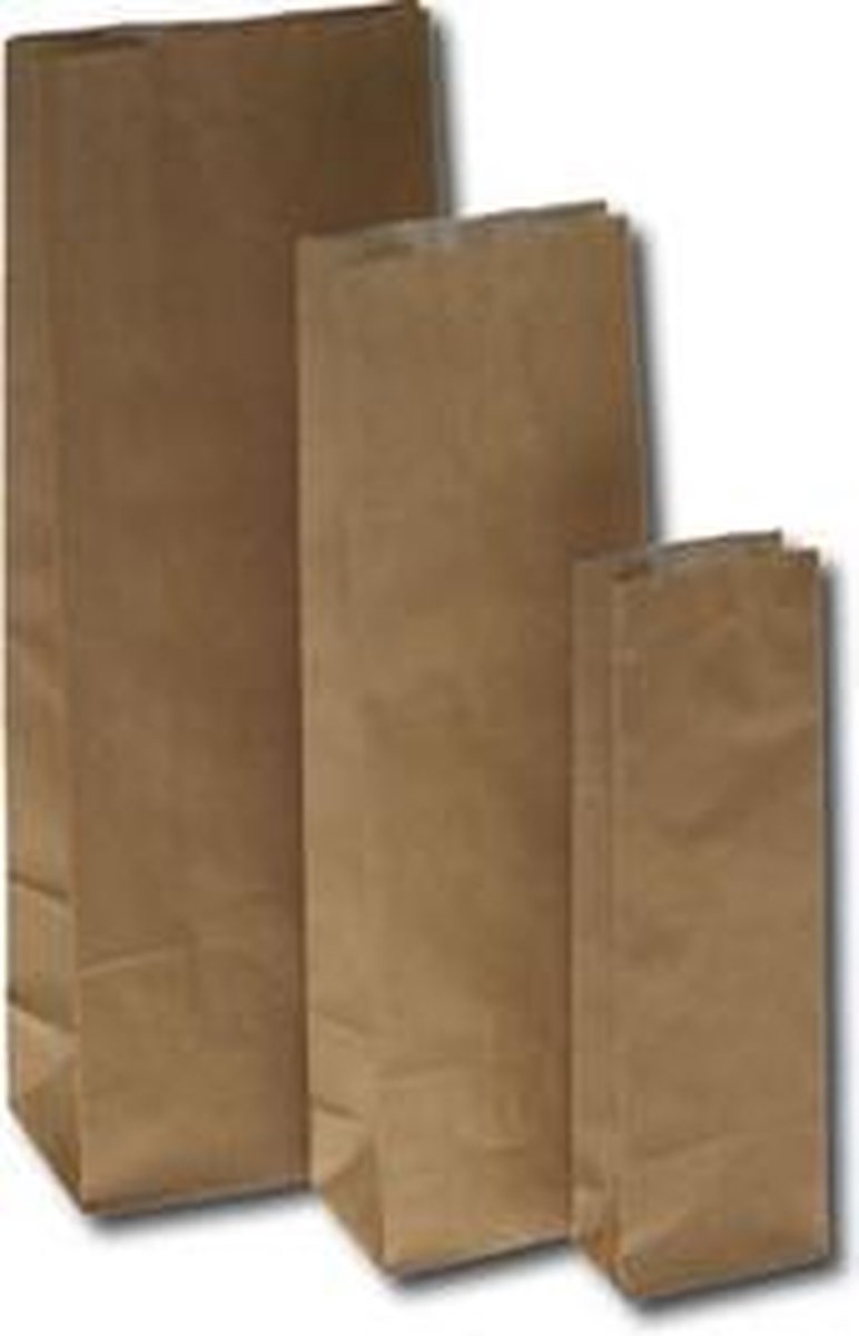 Goedkoopste Eco Blokbodemzakjes Bruin Kraft Papier Vetvrij 60x33x170mm - 100 st