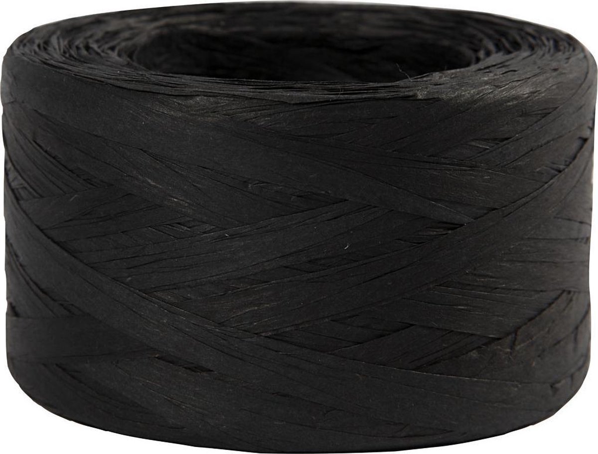 EcolinQ Papier raffia garen. zwart. B: 7-8 mm. 100m 1 rol
