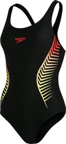 Speedo Placement Muscleback Badpak Dames - Zwart Geel - Maat 36