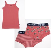 Woody ondergoed set meisjes - wasbeer - rood - 1 onderhemd en 2 boxers - maat 140