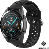 Siliconen Smartwatch bandje - Geschikt voor  Huawei Watch GT / GT 2 siliconen bandje met gaatjes - zwart - 46mm - Strap-it Horlogeband / Polsband / Armband