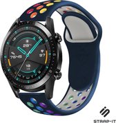 Siliconen Smartwatch bandje - Geschikt voor  Huawei Watch GT sport band - kleurrijk donkerblauw - 46mm - Strap-it Horlogeband / Polsband / Armband