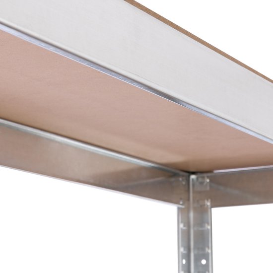 Detail van een metalen frame met MDF-plank van een AREBOS stellingkast.