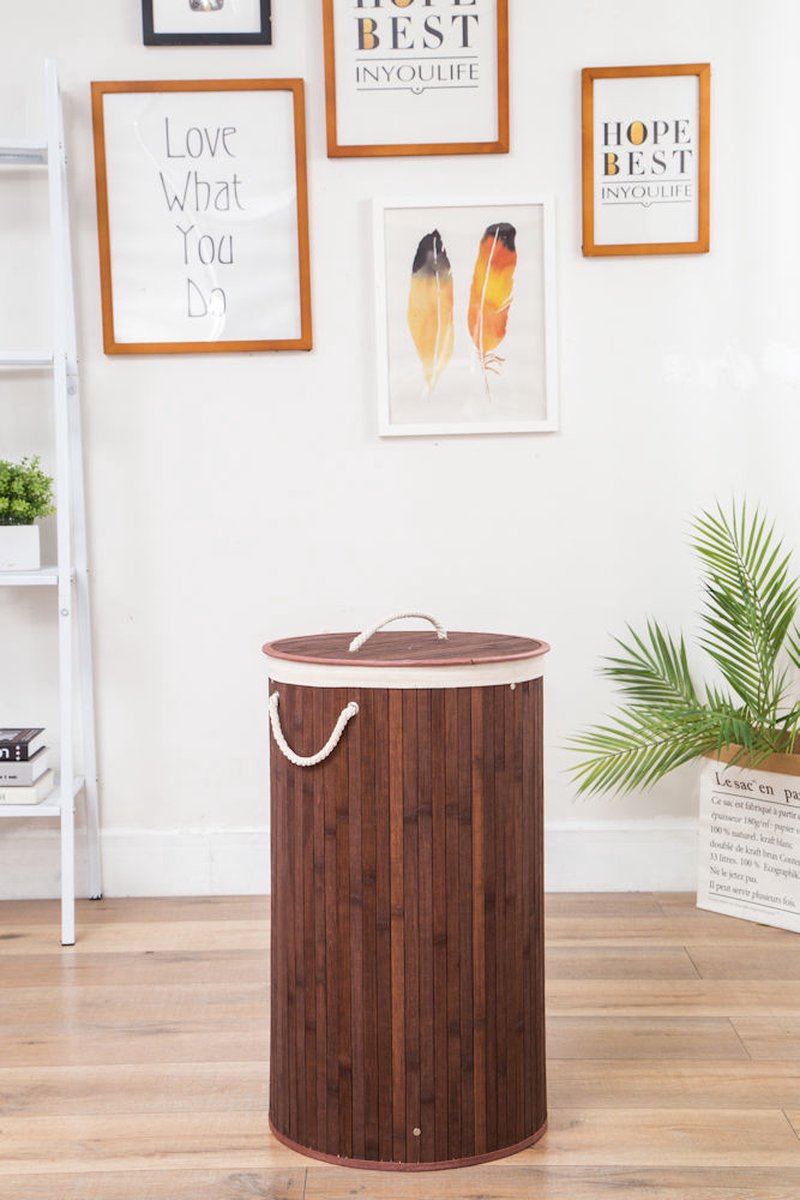 Decopatent® Bamboe Wasmand - Dubbele Wasmand met deksel - Opvouwbaar