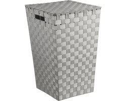 Wasmanden met deksel - 60 Liter - Geweven wasmand - Wasbox met optil deksel - Polypropyleen - Afm 33x33x53 Cm - Grijs