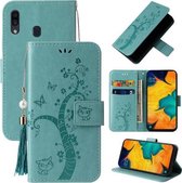 Voor Samsung Galaxy A20s Reliëf Lucky Tree Horizontale Flip Lederen Case met Houder & Kaartsleuf & Portemonnee & Lanyard (Groen)