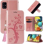 Voor Samsung Galaxy M31s Reliëf Lucky Tree Horizontale Flip Lederen Case met Houder & Kaartsleuf & Portemonnee & Lanyard (Rose Goud)