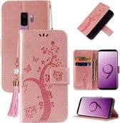 Voor Samsung Galaxy S9 + reliëf Lucky Tree horizontale flip lederen tas met houder & kaartsleuf & portemonnee & lanyard (rosé goud)