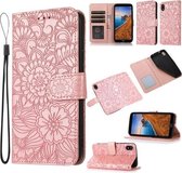 Voor Geschikt voor Xiaomi Redmi 7A Skin Feel Reliëf Zonnebloem Horizontale Flip Leather Case met Houder & Kaartsleuven & Portemonnee & Lanyard (Rose Gold)