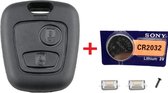 Autosleutelbehuizing 2 knoppen + Batterij en Microschakelaars geschikt voor Peugeot autosleutel / Peugeot 106 / Peugeot 206 / Peugeot 206 Cabrio - Autosleutelbehuizing peugeot sleutel.