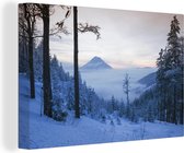 Canvas Schilderij Sneeuw - Oostenrijk - Bomen - 30x20 cm - Wanddecoratie