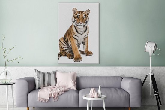 Canvas Jongens - Tijger - Dieren - Wit - Jongetje - Jongens - Kids - Kinder decoratie - Canvas kinderkamer - 90x140 cm