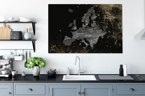Toile Peinture Carte - Europe - Grijs - 120x80 cm - Décoration murale