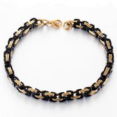 Zwart / Goud kleurige Konings Armband - Byzantijnse stijl - Dubbele Schakels - 5mm - Staal - Armband Mannen - Armband Heren - Valentijnsdag voor Mannen - Valentijn Cadeautje voor H