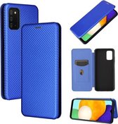 Voor Samsung Galaxy A03s Koolstofvezel Textuur Magnetische Horizontale Flip TPU + PC + PU Lederen Case met Kaartsleuf (Blauw)