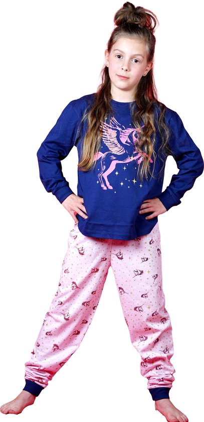 Frogs and dogs - meisjes - kinder/tiener - pyjama - Unicorn - blauw/roze - maat 170/176