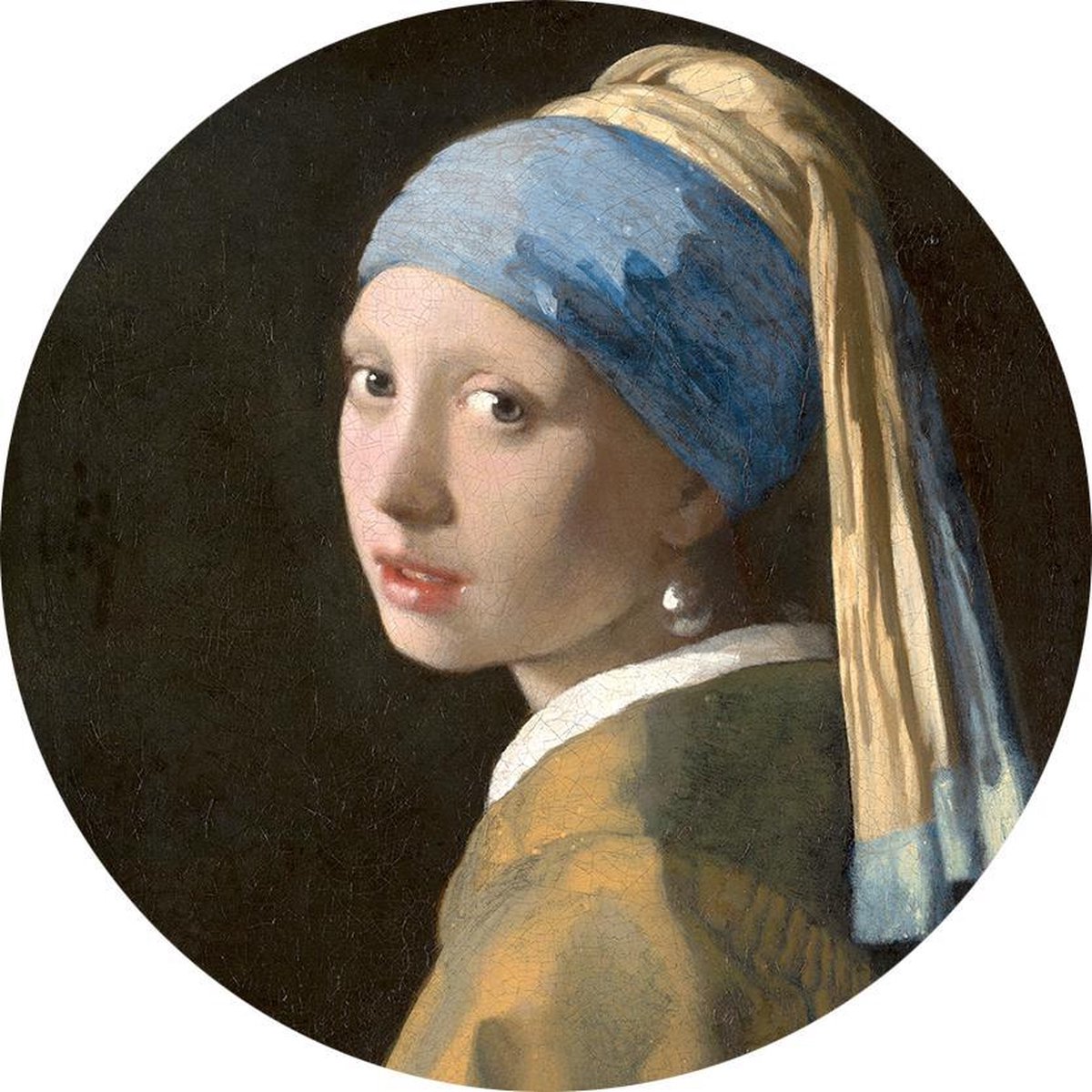 Meisje met de parel, Johannes Vermeer - Foto op Behangcirkel - ⌀ 120 cm