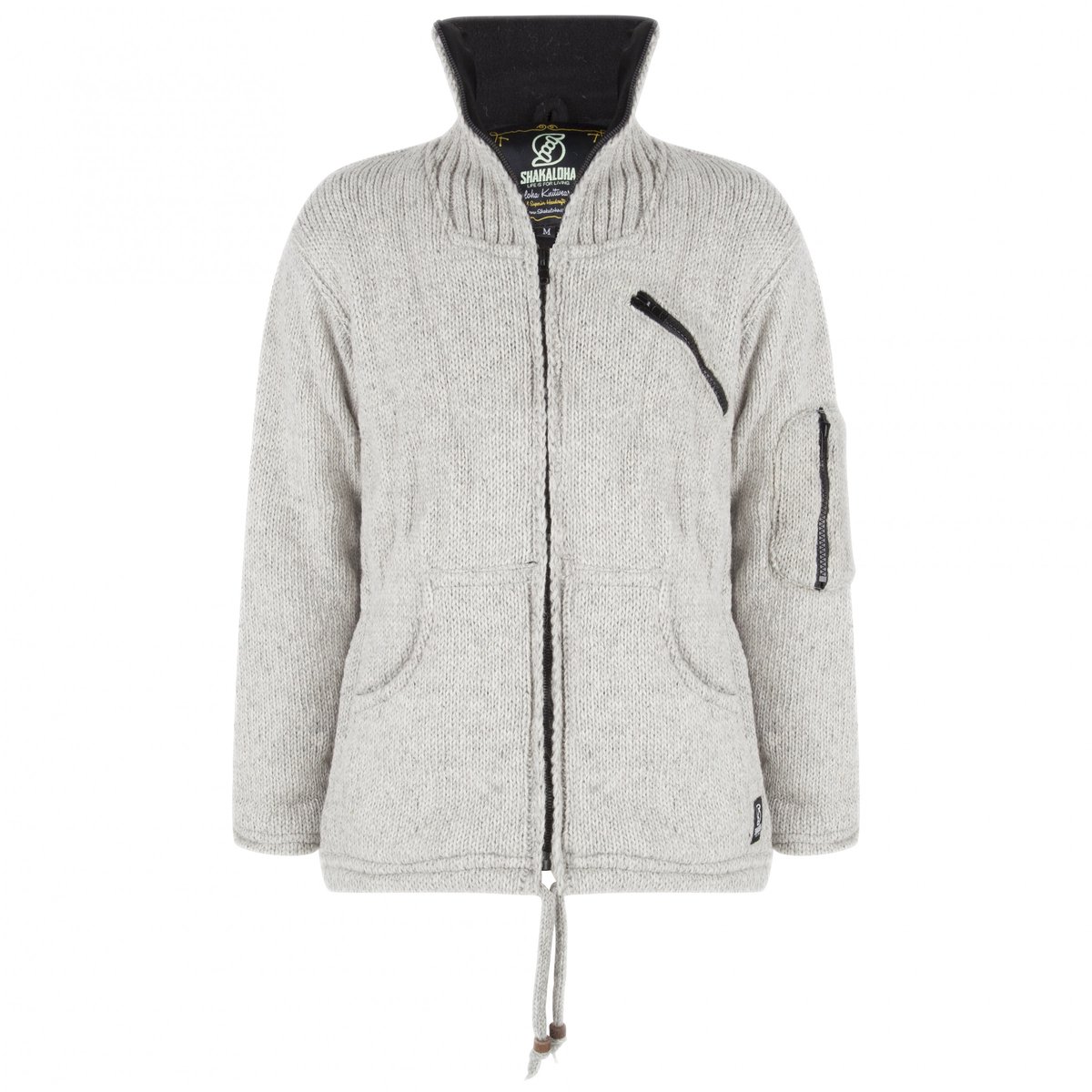 Gebreid Wollen Heren/Uni Vest van Schapenwol met Polyester Fleece voering en hoge kraag SHAKALOHA Crush Collar Grijs